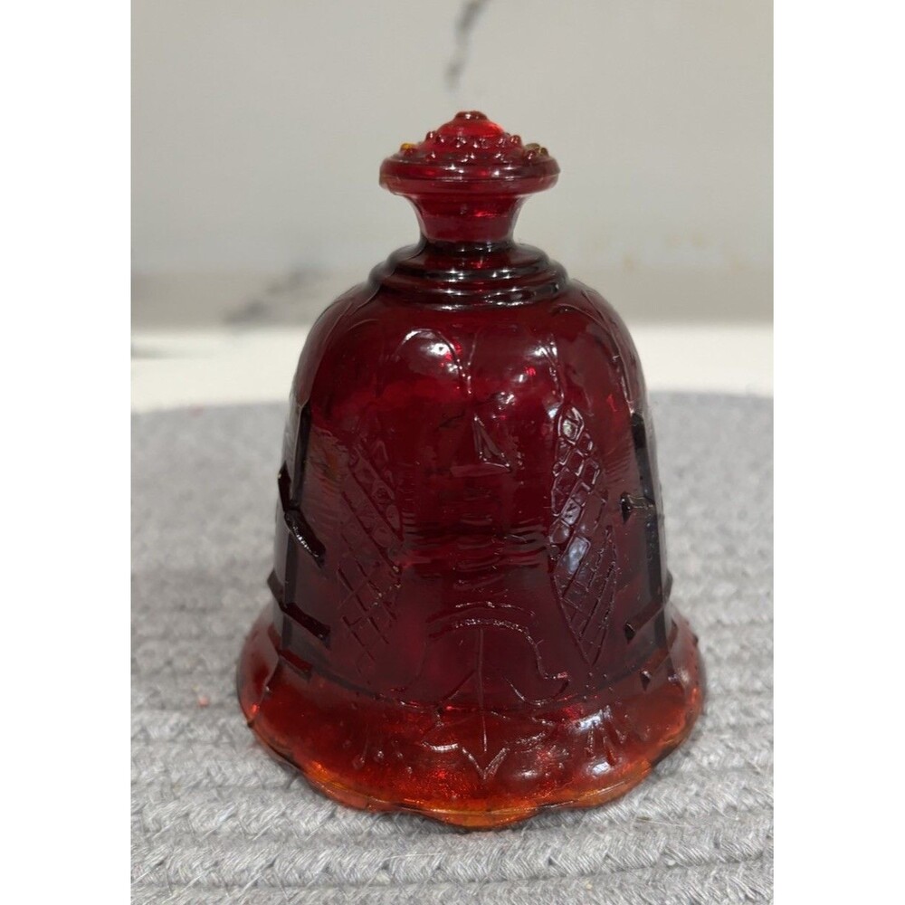 Vintage Telephone Pioneers of America Red Art Glass Bell Paperweight VG